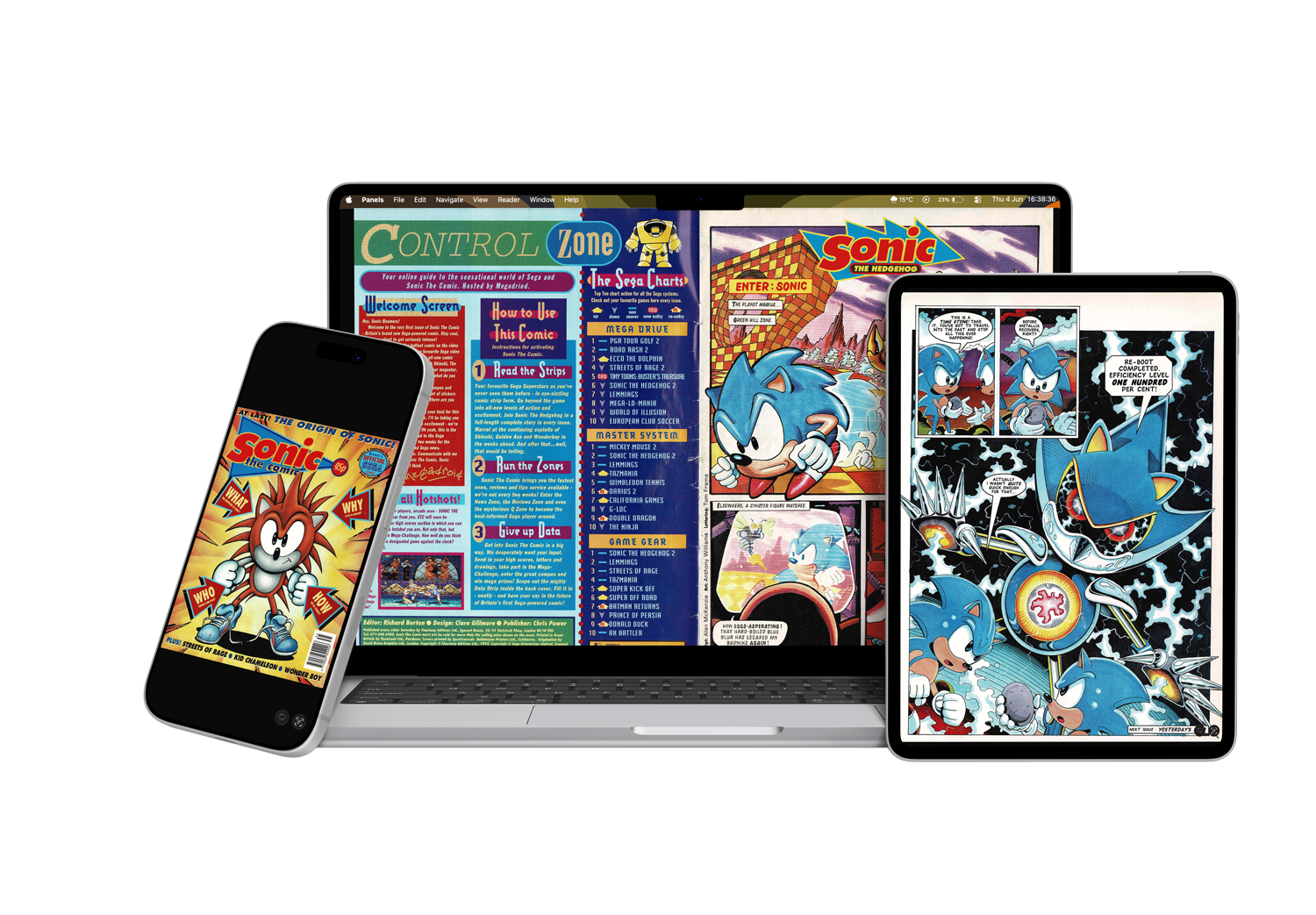 Sonic the Comic viewed across multiple devices